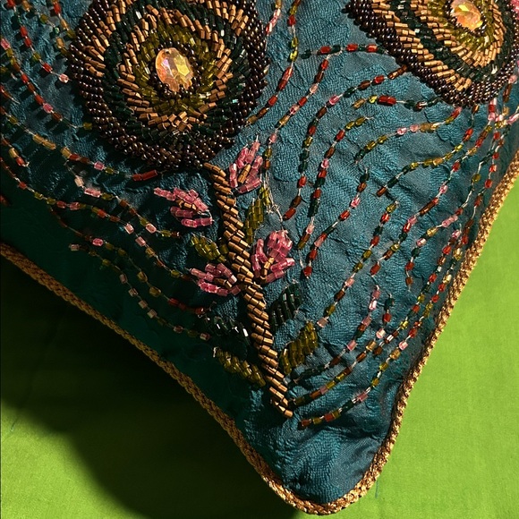 Pier 1 Beaded Peacock Feather Pillow - Picture 3 of 9